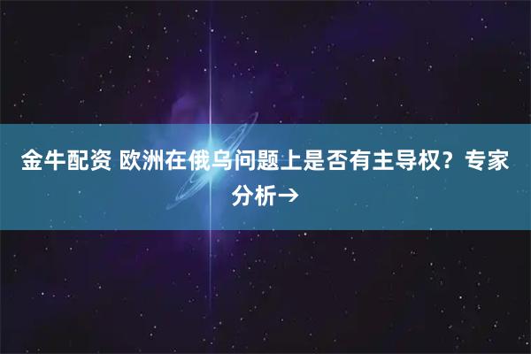 金牛配资 欧洲在俄乌问题上是否有主导权？专家分析→